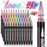 Rotuladores Purpurina, 48 Colores, Magicos Contorno Rotuladores Metalicos Doble Línea