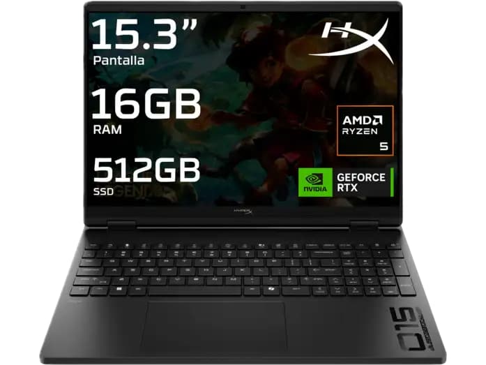 Portátil gaming - HP HyperX OMEN 15-gb0006ns, 15.3" 2K, AMD Ryzen 5 240, 16 GB RAM, 512 GB SSD, GeForce RTX 5050, Sin sistema operativo