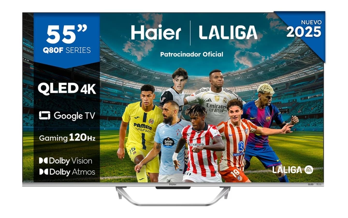 TV QLED 139 cm (55") Haier H55Q80FUX UHD 4K, Peana central, Smart Google TV, HDR10+, Dolby Atmos & Vision, Gaming 120Hz - Silver