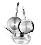 Bra - Set de 3 Sartenes Profesional, De 20-24-26 cm, Acero Inox, Triple Fondo Difusor, Apto Inducción (También tamaños 28 y 30 cm)