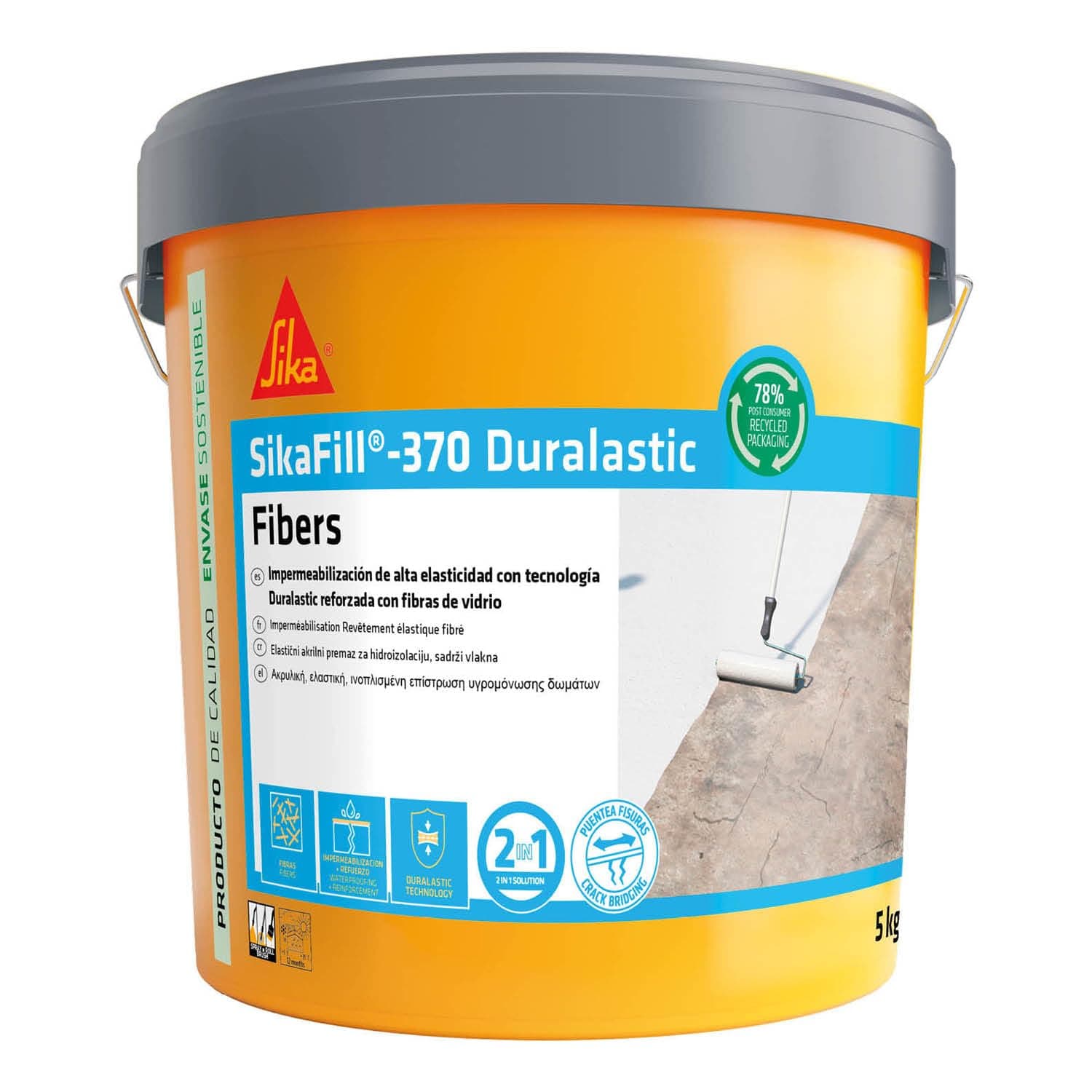 SIKA - Impermeabilización fibra - SikaFill 370 Fibers - Rojo Teja- 5kg Pintura acrílica con fibras de vidrio - Para cubiertas y terrazas.