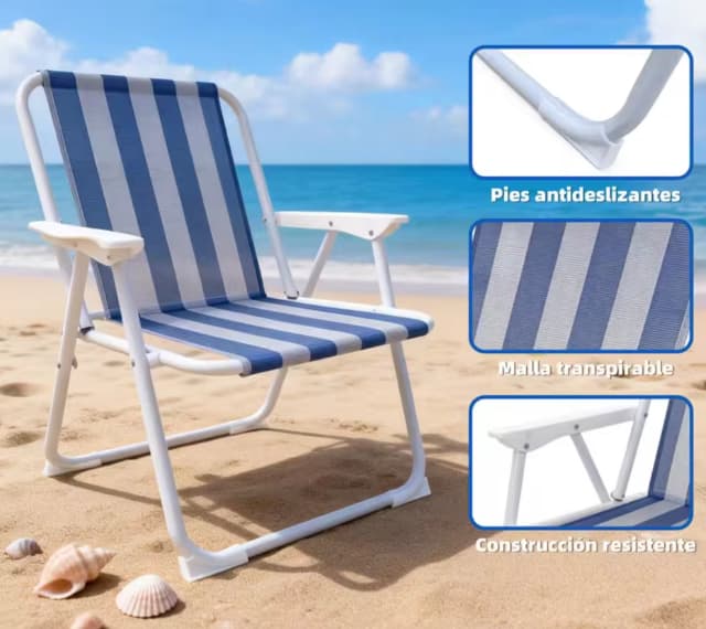 Silla Plegable con Rayas para Playa y Camping