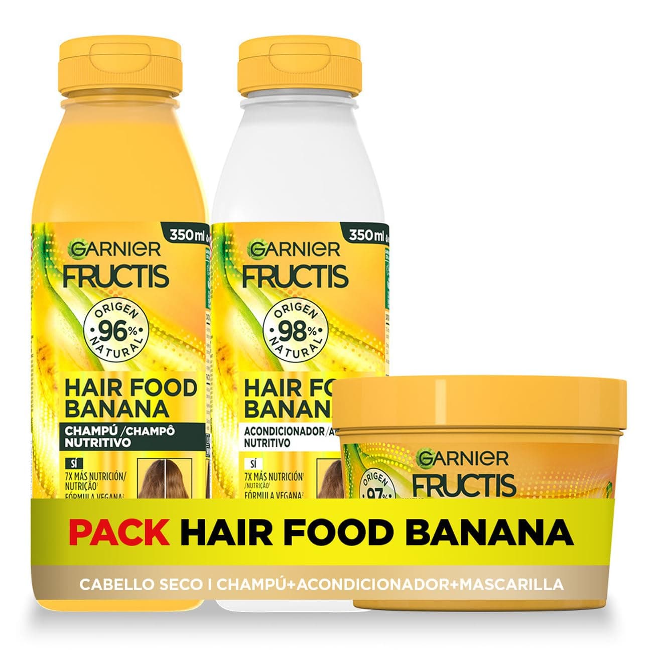 Más en descripción Garnier Fructis Hair Food Banana Champú, Acondicionador, Mascarilla,Pack3x