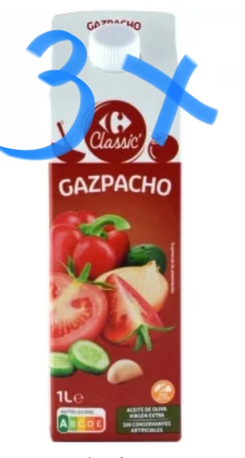 3 X Gazpacho Carrefour sin gluten 1 l. ( 0,88€ el litro)