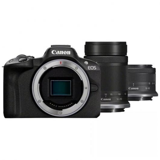 Cámara EVIL Canon EOS R50 (Objetivo RF-S 18-45mm IS STM + RF-S 55-210mm IS STM | APS-C 24.2 MP | Vídeo 4K 30p | Dual Pixel CMOS AF II))