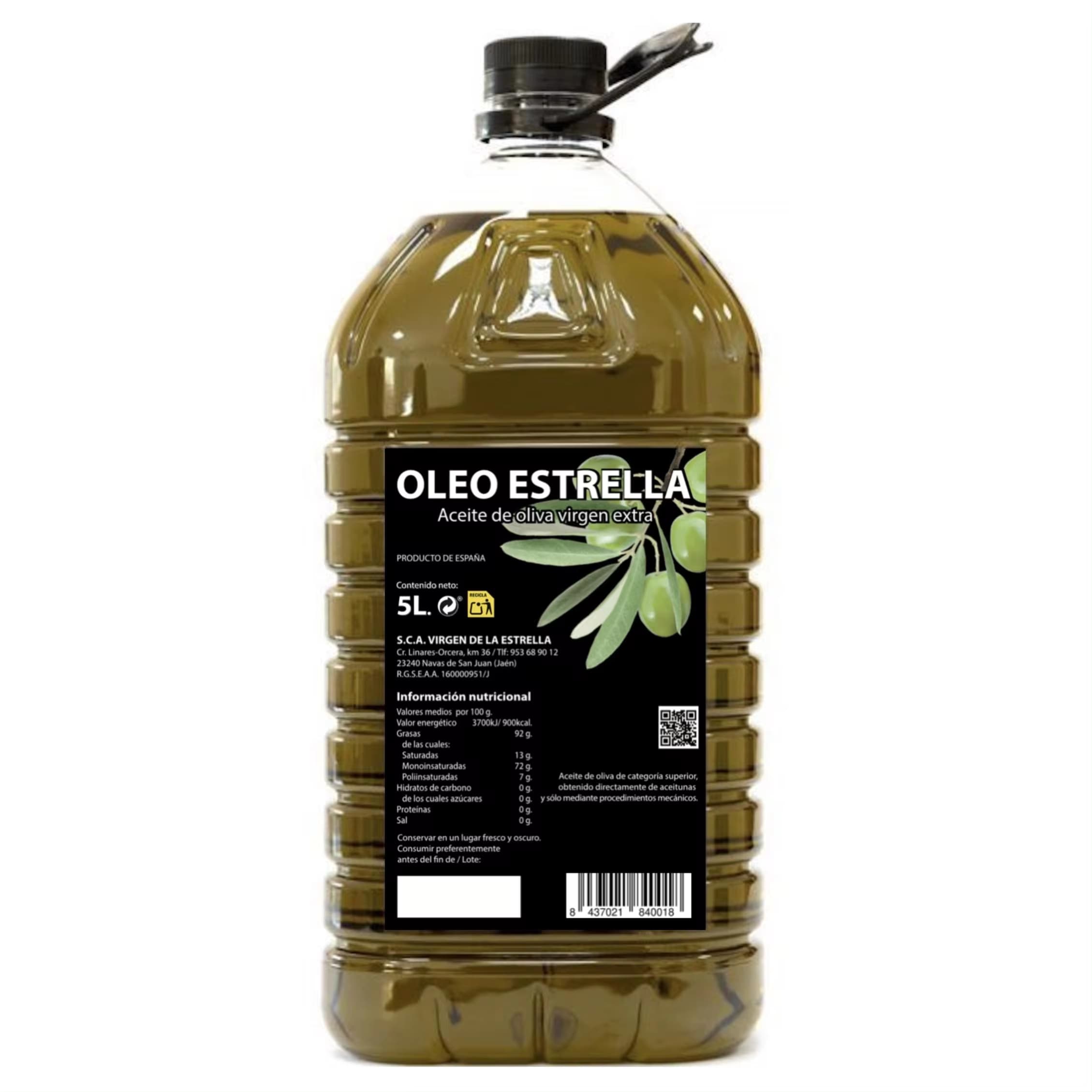 Aceite Oliva Virgen Extra -Garrafa 5L - Origen Jaén - Andalucía - Aceite Cooperativa OLEOESTRELLA (Desde España)