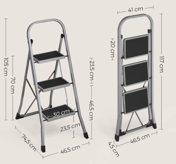 Escalera de tijera SONGMICS, 3 escalones plegable (Envio desde España)