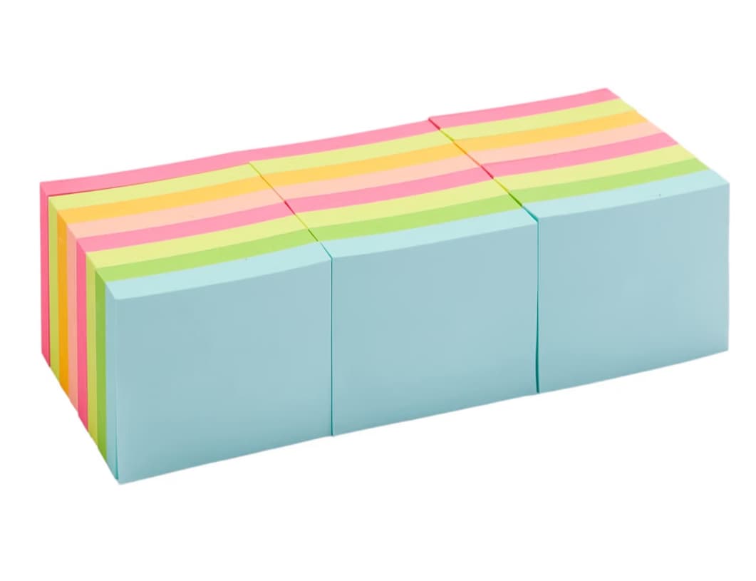 Amazon Basics Mininotas Adhesivas, 24 Blocs, Blocs de Notas Autoadhesivas, Colores Surtidos, 3,5cm x 5cm