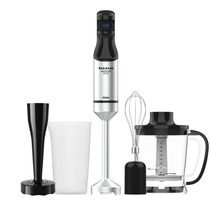 Taurus - Batidora de Mano HBA1500X PLUS. Color Metálico. Potencia 1500W. Acero Inoxidable. Incluye Accesorios. Diseño Ergonómico