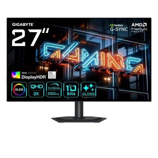 GIGABYTE MO27Q28GR – Monitor Gaming 27” QHD Tandem WOLED Glossy, 280 Hz, 0,03 ms, HDR True Black 500 y HDMI 2.1 +AMAZON