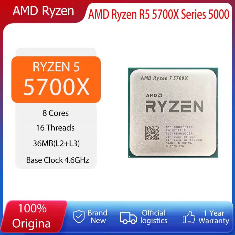 Procesador AMD Ryzen 7 5700X 3.4GHz 8 Núcleos (AM4, sin disipador)