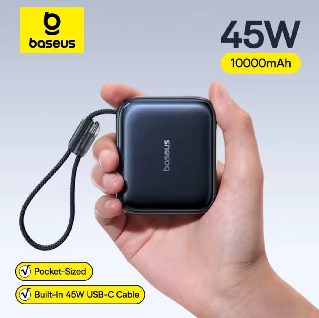 Powerbank Baseus Mini, carga rapida, 45W, 10000mAh y cable USB-C integrado