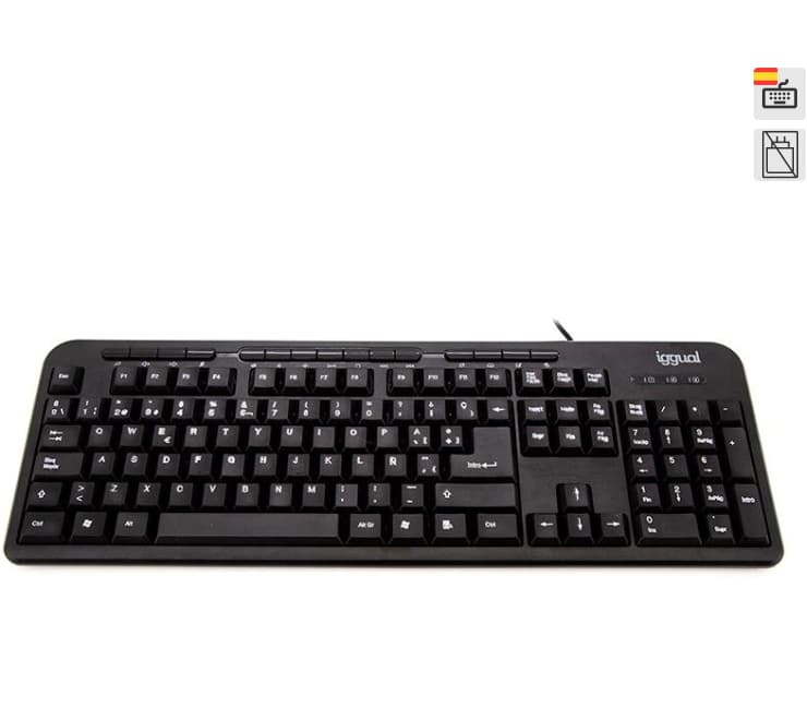 Teclado Iggual CK-BASIC-120T USB (membrana silenciosa, teclado numérico completo, teclas multimedia, Plug and Play, PcComponentes)