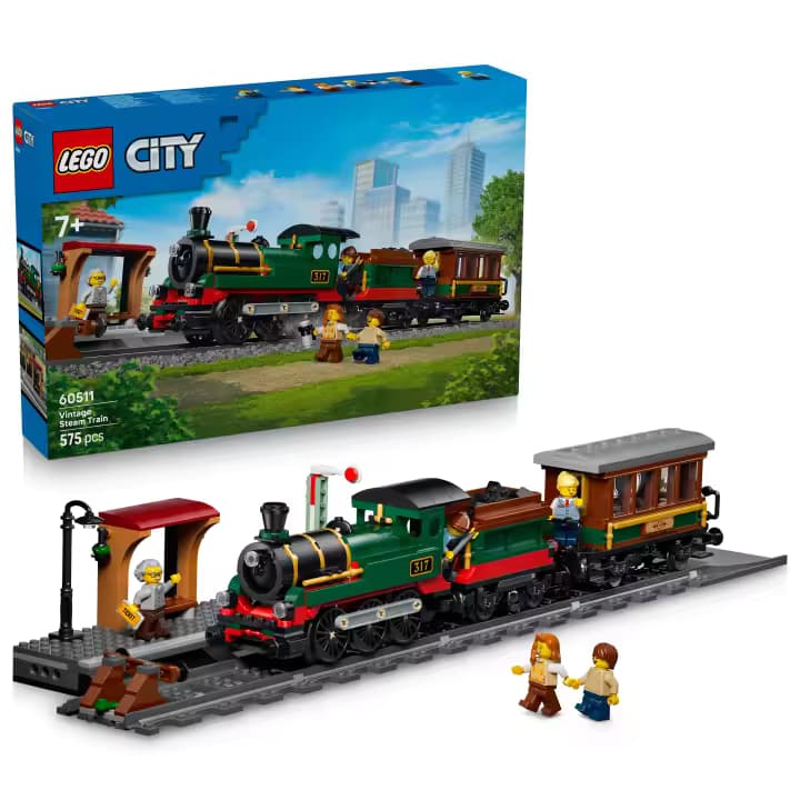 LEGO 60511 City Tren de Vapor Clásico de Juguete y 5 Minifiguras