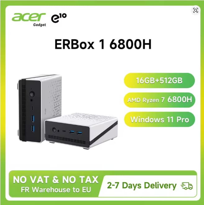 Mini PC Acer Gadget AMD R7 6800H 16GB LPDDR5 512GB M.2 PCIE3.0 SSD Máx. 4.7GHz WiFi6 BT5.3 Máx. a 4K Windows 11