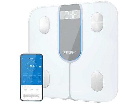 Báscula inteligente - Renpho Elis 1C, Peso máximo 200 kg, 13 índices composición corporal, Blanco