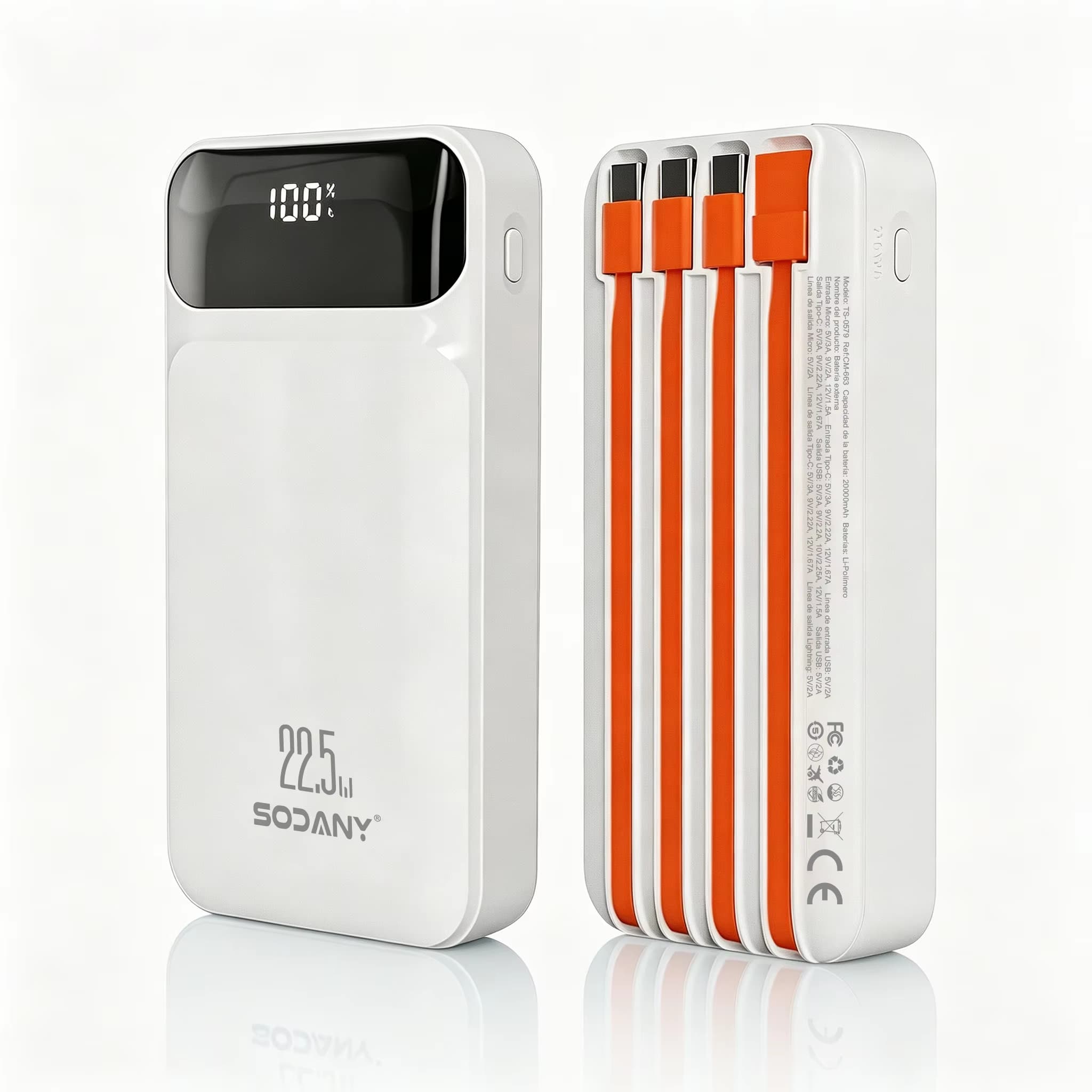 Batería Externa 20000mAh 22.5W Carga Rápida 4 Cables Integrados (Desde España)