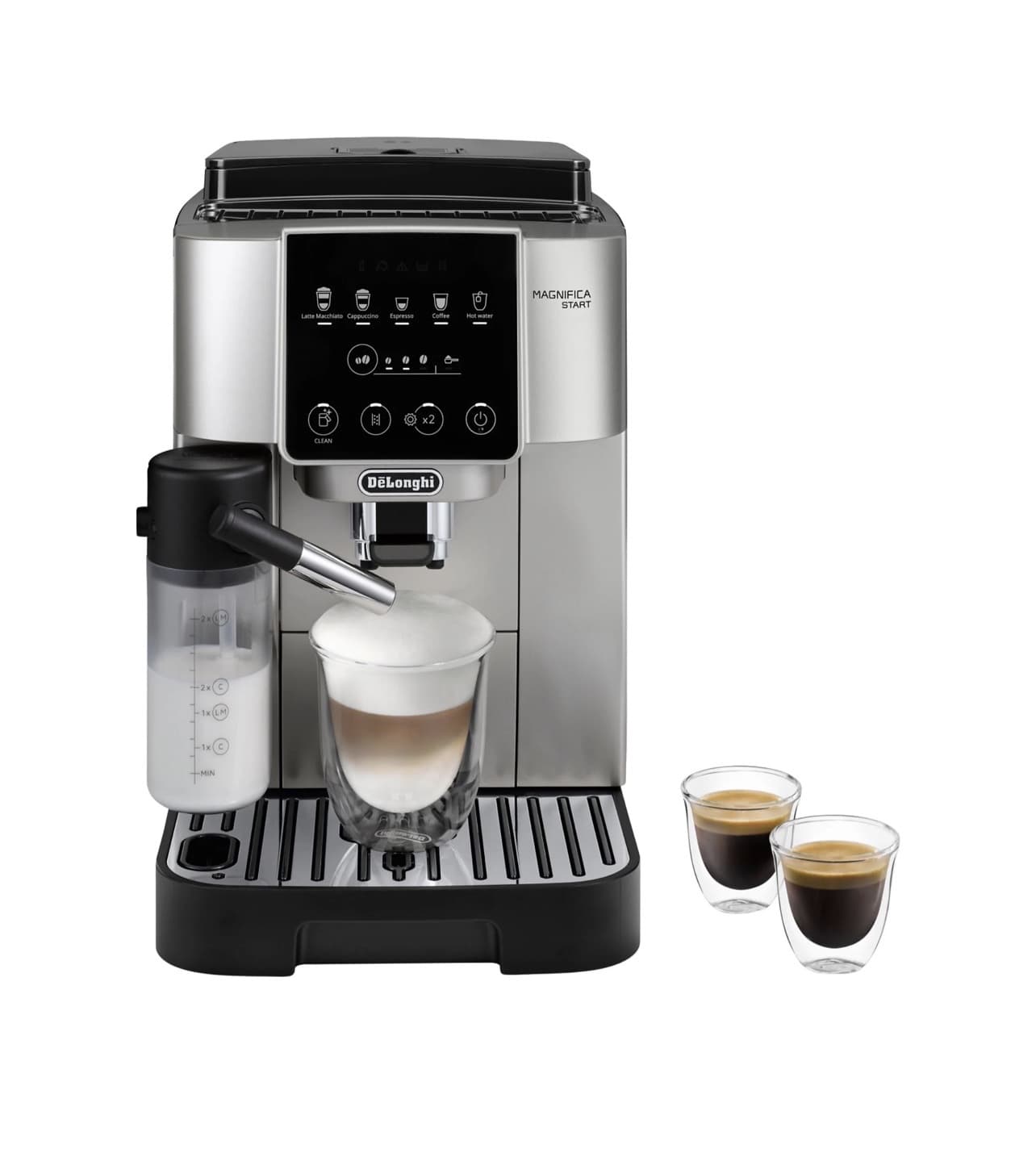 Cafetera superautomática - De'Longhi Magnifica Start Milk, ECAM220.80.SB, 1450W, 15bar, Molinillo integrado,Depósito leche,Táctil