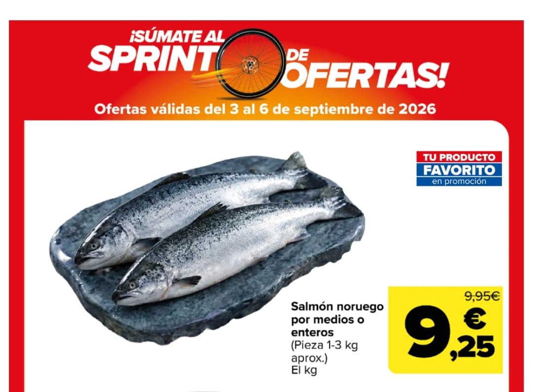 Salmón noruego por medios o enteros a 9,25 €/kg en Carrefour