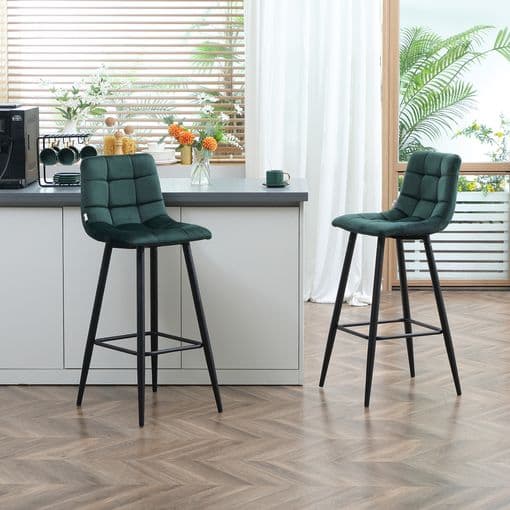 Taburetes Altos De Terciopelo Acero Homcom 42x55x103 Cm-verde
