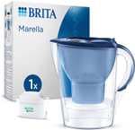 BRITA Jarra Filtrante, Modelo Marella Azul + 1 Filtro MAXTRA PRO, Capacidad 2,4L, 150L agua filtrada