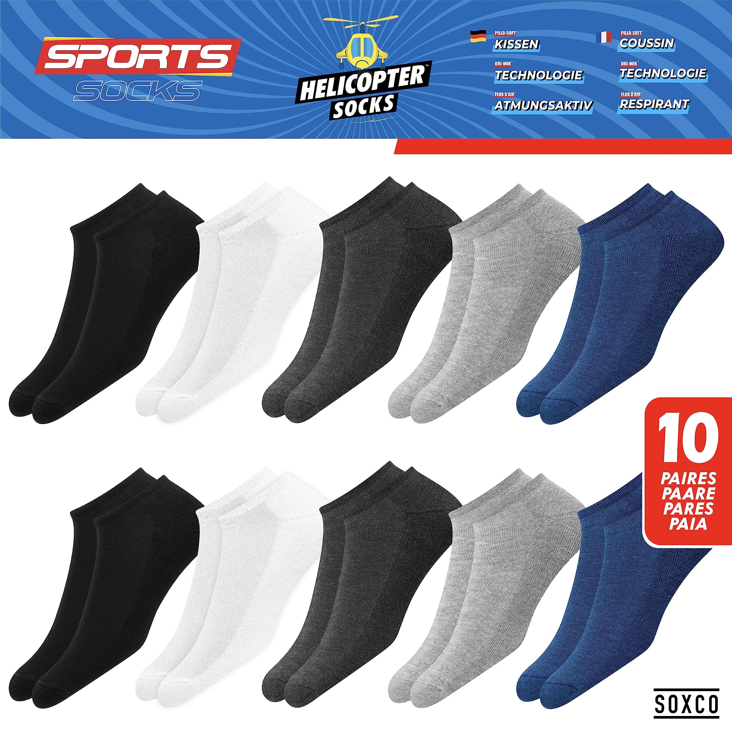 SOXCO 10 Pares Calcetines Tobilleros Mujer Hombre Verano Calcetines Cortos Bajos - (Varios tipos de pack y colores, todos al mismo precio)