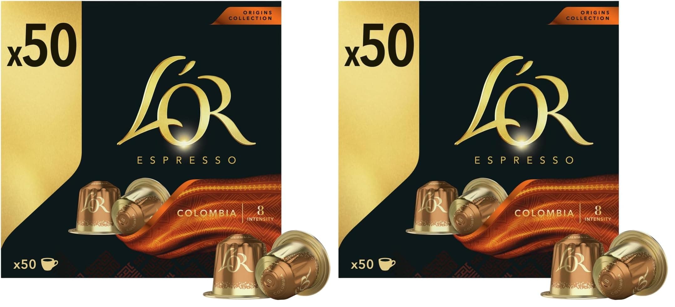 100 cápsulas L'OR Espresso Café Cápsulas Colombia | Intensidad 8 | 50 Cápsulas Compatibles Nespresso (Paquete de 2)