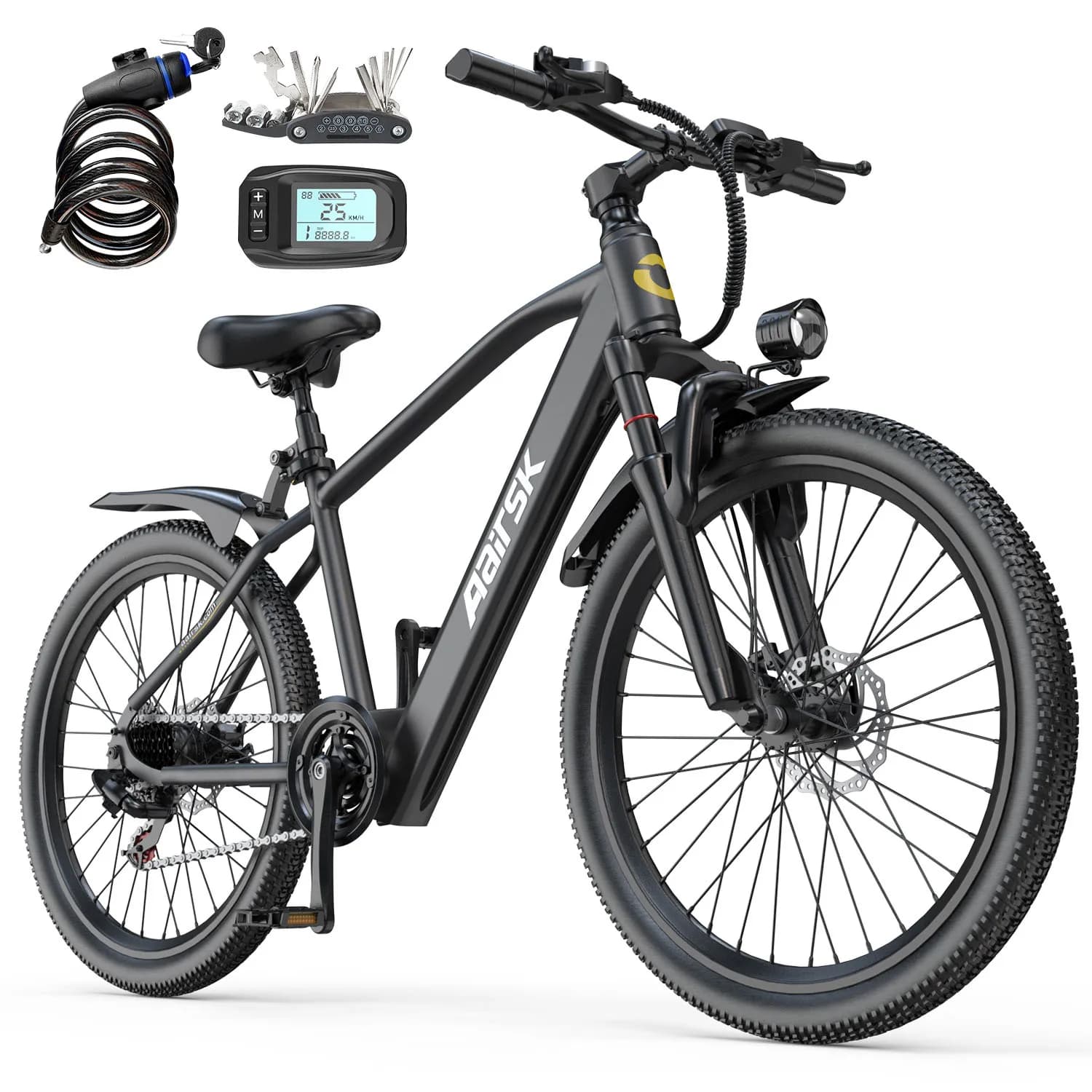 Bicicleta eléctrica de montaña 26" , motor sin escobillas 250W, batería 36V 10Ah 468Wh, hasta 65km de autonomía, 25 km/h y 7 velocidades