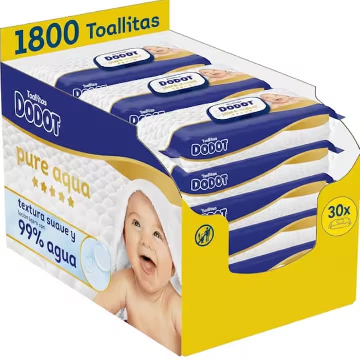 Dodot Pure Aqua Toallitas 30 Paquetes De 60 Unidades = 1800 Toallitas (0,02€/toallita)