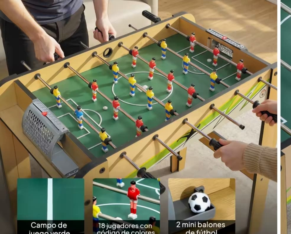 SPORTNOW Futbolín para Niños de Madera Mesa de Futbolín con 2 Marcadores 6 Barras 18 Jugadores 75x66x75 cm Natural