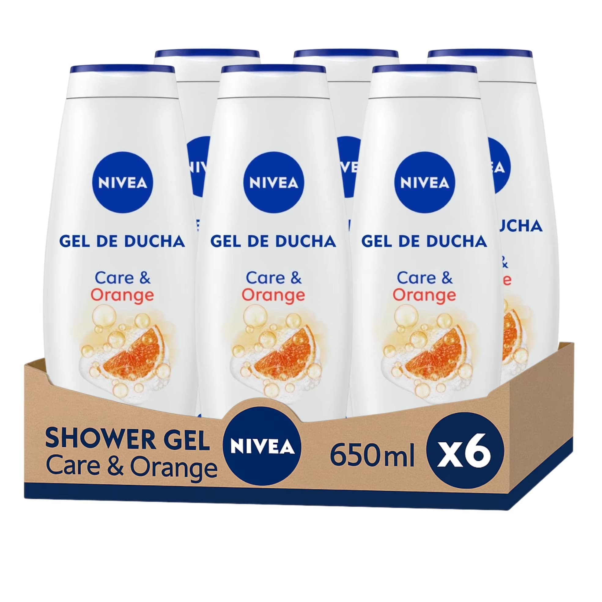 Pack 6 x 650ml NIVEA Pack Ahorro Shower Gel Care & Orange (Desde España)
