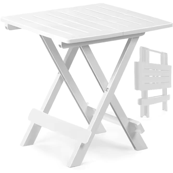 STARLEY- Mesita de jardín Adige Blanca Mesa Auxiliar Plegable 44X44x50cm de plástico