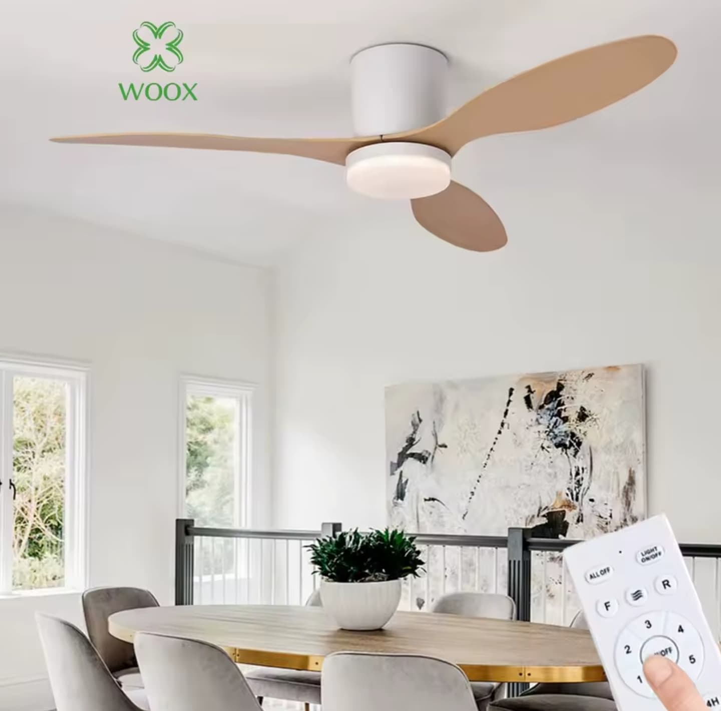 Ventiladores de techo 45W modernos con control remoto y luz de 34",LED con atenuación continua de 6 niveles, motor silencioso y potente