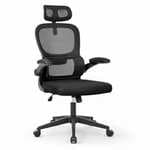 Silla de oficina ergonómica con respaldo de malla transpirable y reposacabezas ajustable |Asiento acolchado,reposabrazos abatibles T-LoVendo