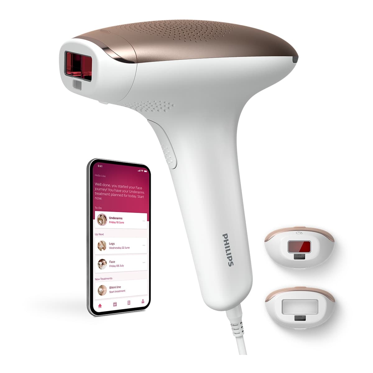 Depiladora IPL Philips Lumea Serie 7000, depilación permanente, luz pulsada, 2 cabezales, cara y cuerpo - Blanco