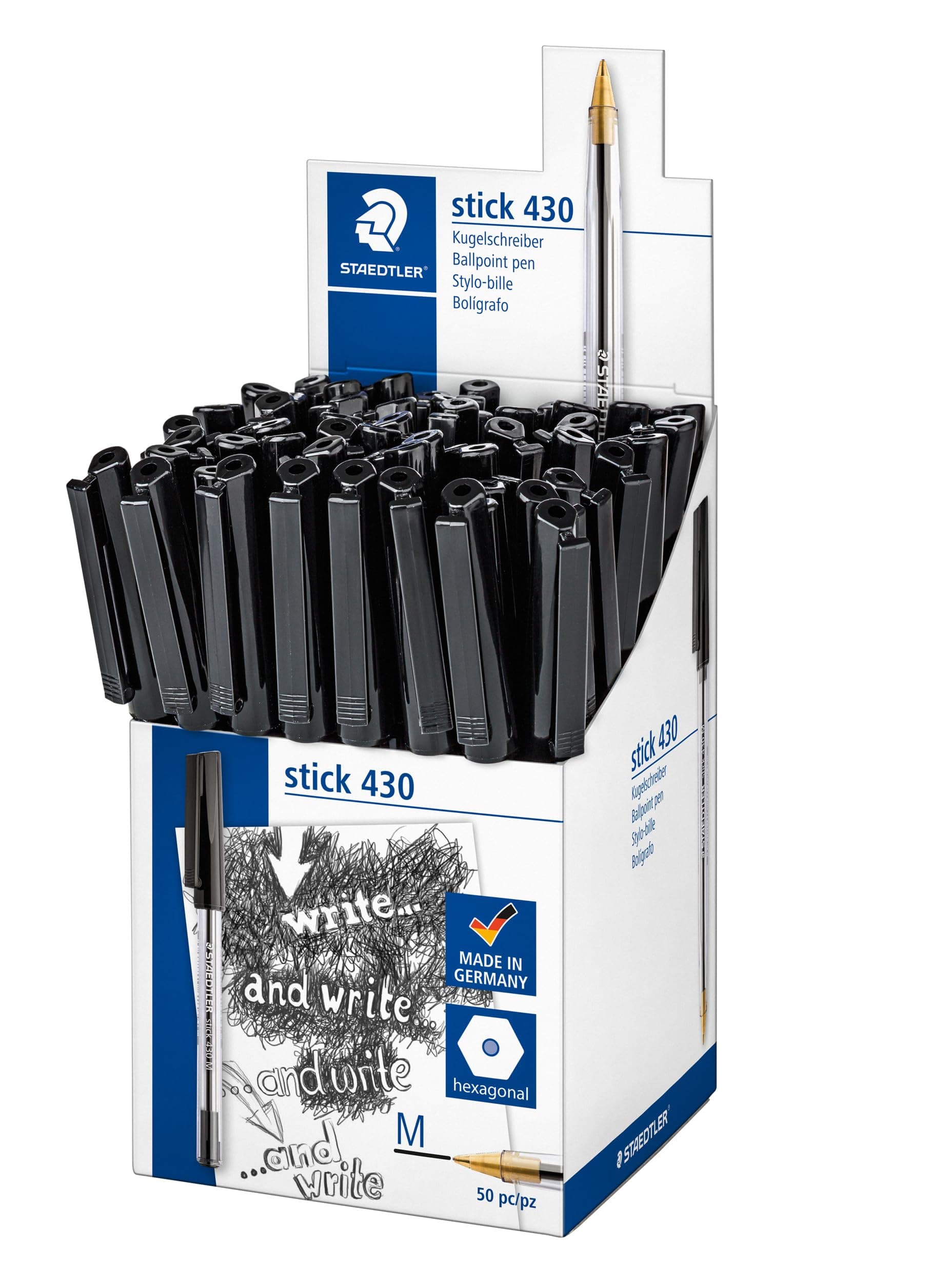 Bolígrafo Staedtler Stick 430 M-9CP5 de punta mediana - Negro (Paquete de 50)