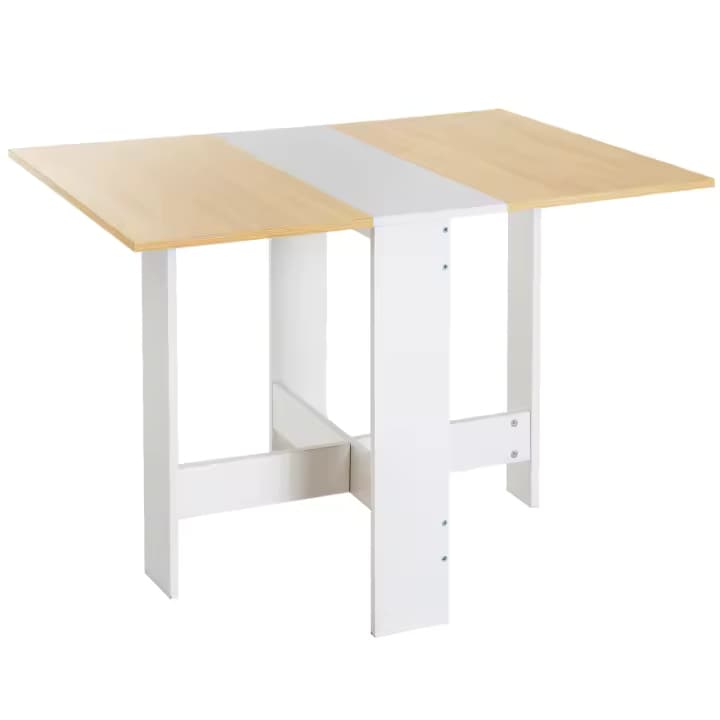 HOMCOM Mesa Plegable de Comedor, Mesa de Cocina Plegable, con Alas Abatibles, para Salón, Espacio Pequeño, 103x76x73,5 cm, Blanco y Roble