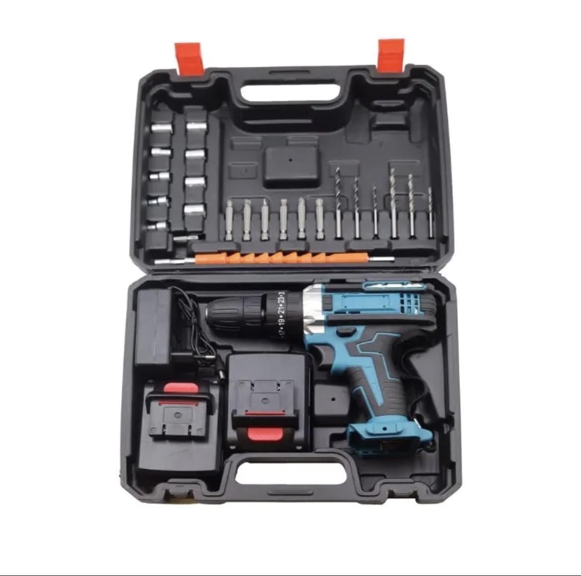 Taladro Atornillador Percutor 21V con 2 Baterías de 1,5 Ah, Ajuste de Par y Set de Accesorios