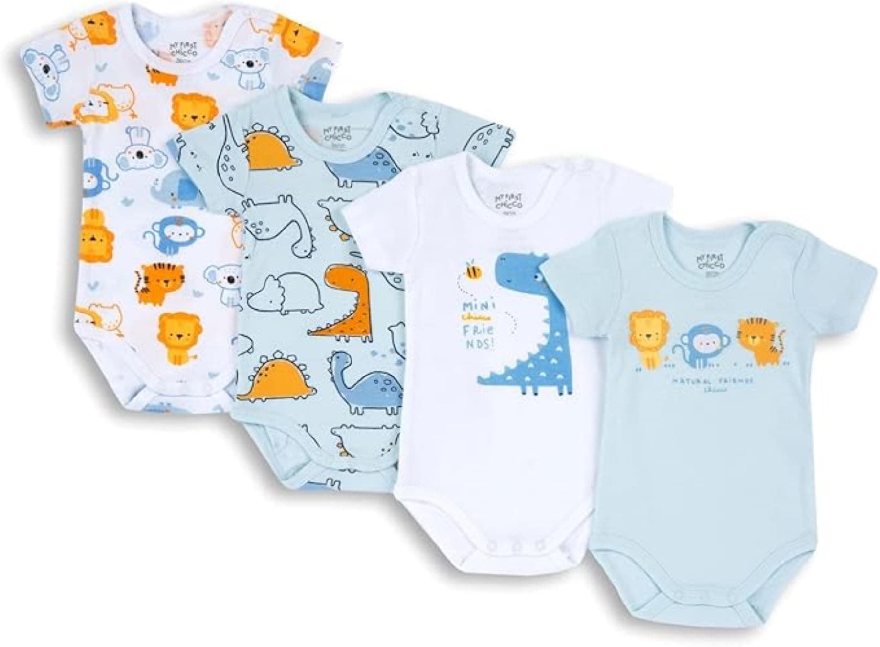 Chicco Bebé- Set de 4 Bodies de Manga Corta de Mangas Cortas de 100% Algodón