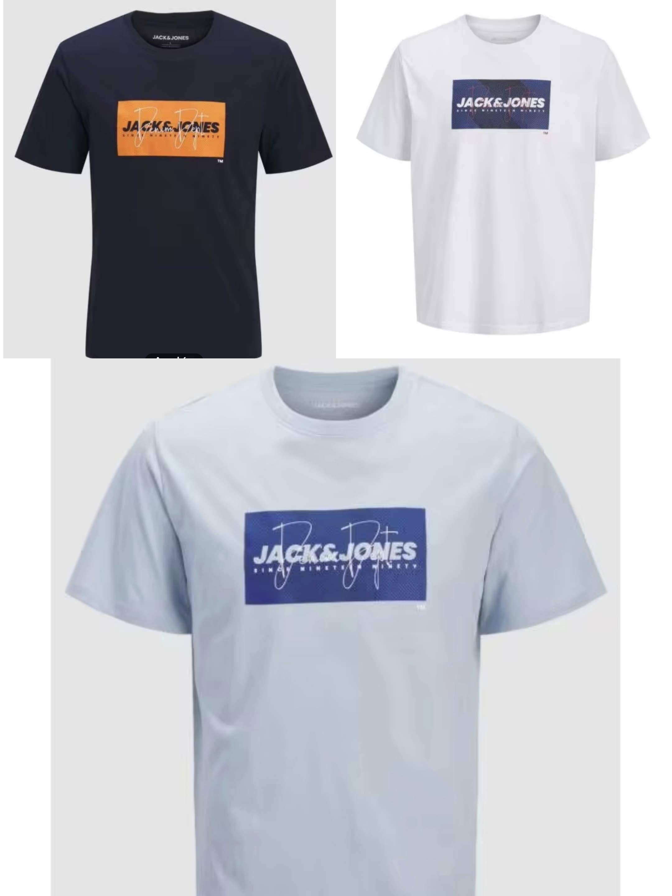 Jack & Jones JJCole Print Tee, Camiseta hombre. Regular fit algodón. 3 colores disponibles. Blanco, Celeste o Marino