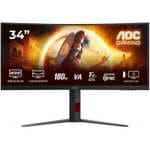 Monitor gaming - AOC CU34G4, 34" UWQHD, 180 Hz, Curvo, 0.5 ms MPRT, Fast VA, Adaptive Sync, HDR10 precio unidays, sin cupón 202,3€