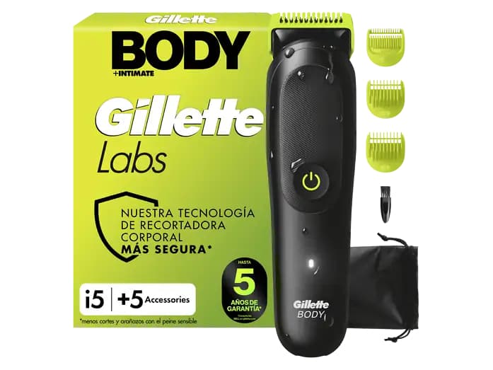 Afeitadora Corporal Gillette Labs i5 (Body + Intimate, tecnología SkinFirst, 100% Wet&Dry, 3 peines guía, recargable, MediaMarkt)